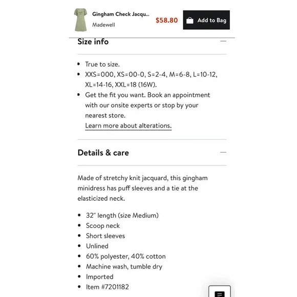 Madewell Jacquard Puff-Sleeve Mini Dress Gingham Check - Picture 12 of 12